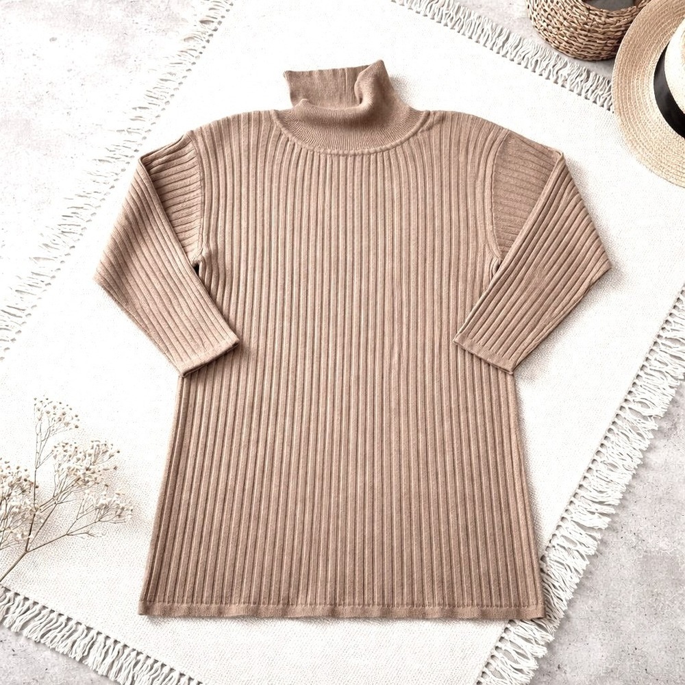 Laura Tyler Large Vintage Brown Ribbed Cable‎ Knit Turtleneck Sweater Women's